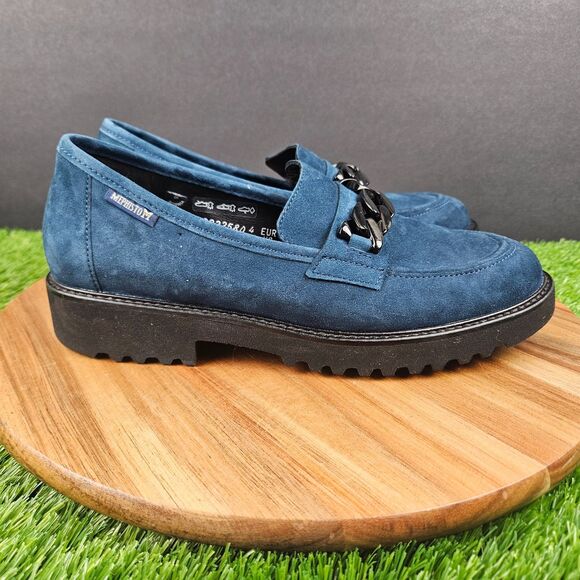 Mephisto Womens Salka Lug Sole Slip On Loafers Blue Suede Size 6.5 - Picture 1 of 10